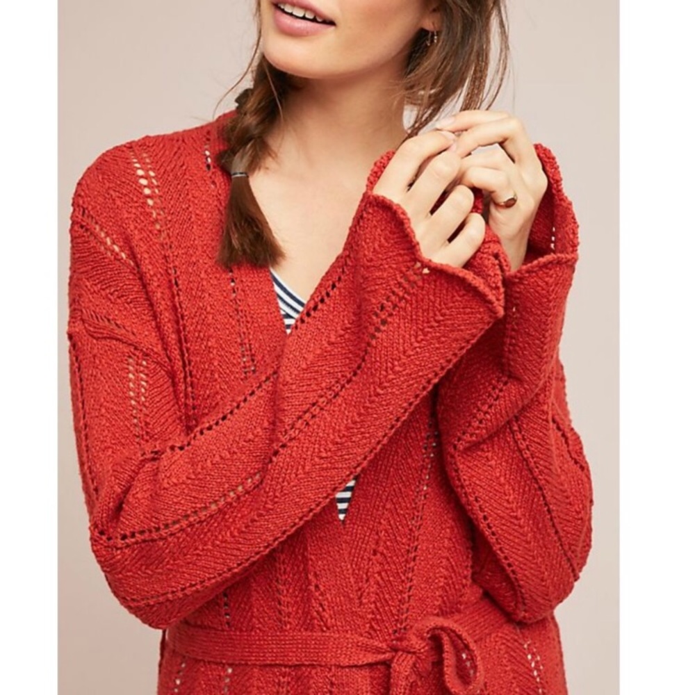 NWOT ANTHROPOLOGIE Meadow Rue scalloped sleeve tie front cardigan